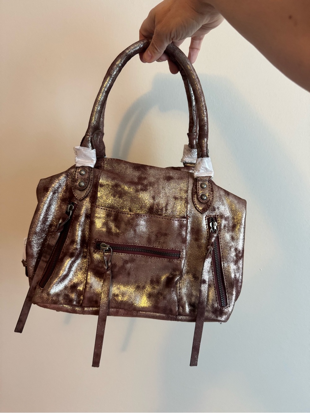 We the Free people baby Emerson bag pyrite metallic brown nwt rare copper